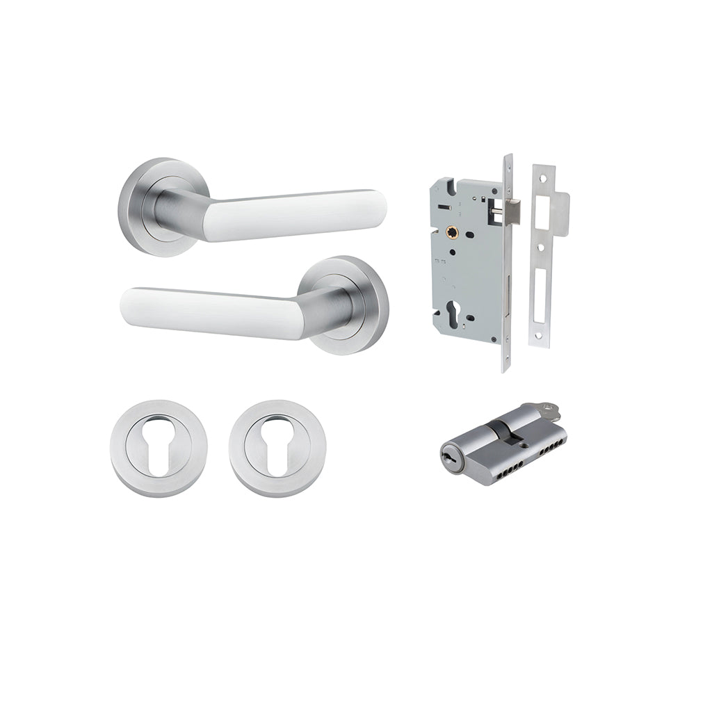 Osaka Lever - Round Rose Brushed Chrome / Entrance / Entrance Kit Dual Function (Key-Key)