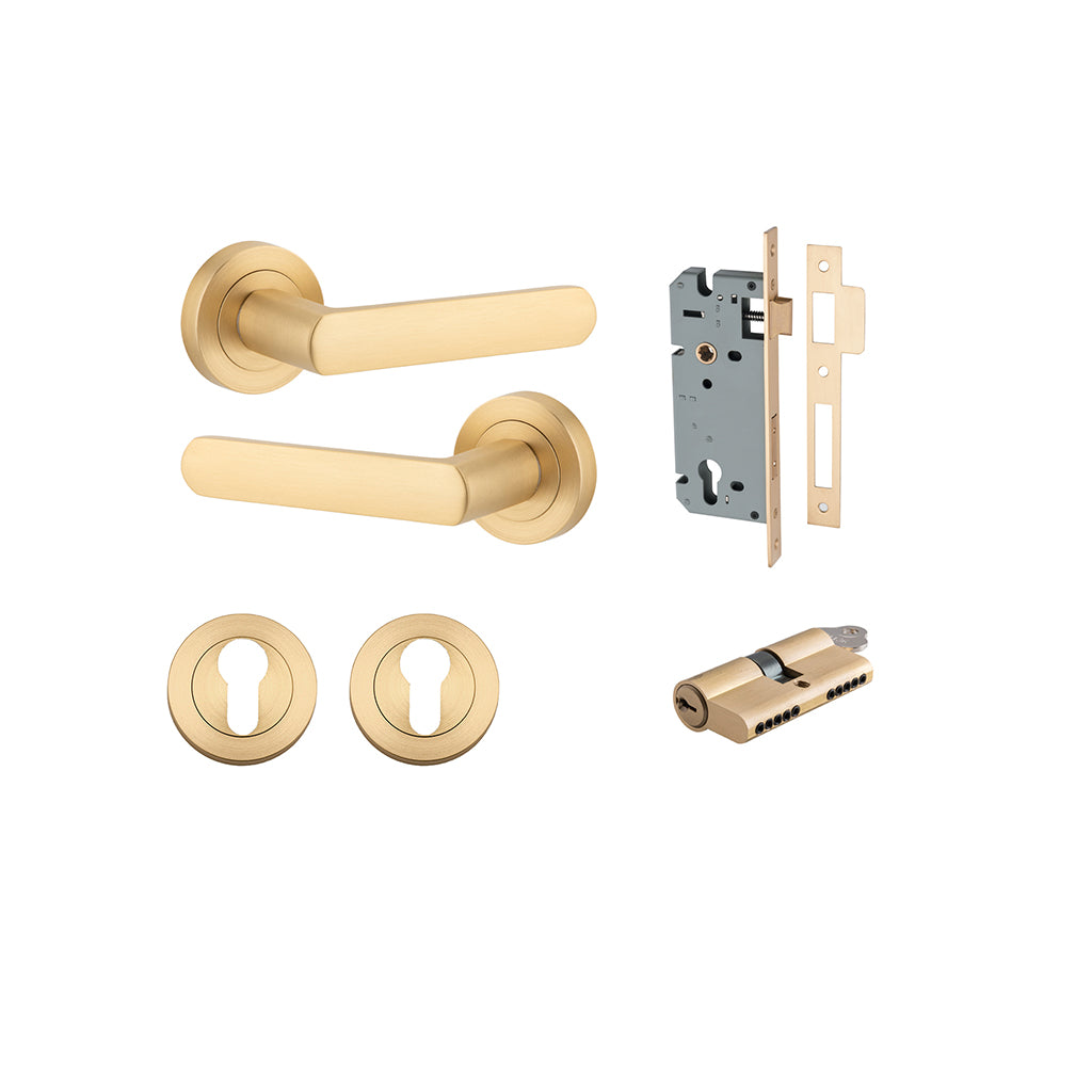 Osaka Lever - Round Rose Brushed Brass / Entrance / Entrance Kit Dual Function (Key-Key)