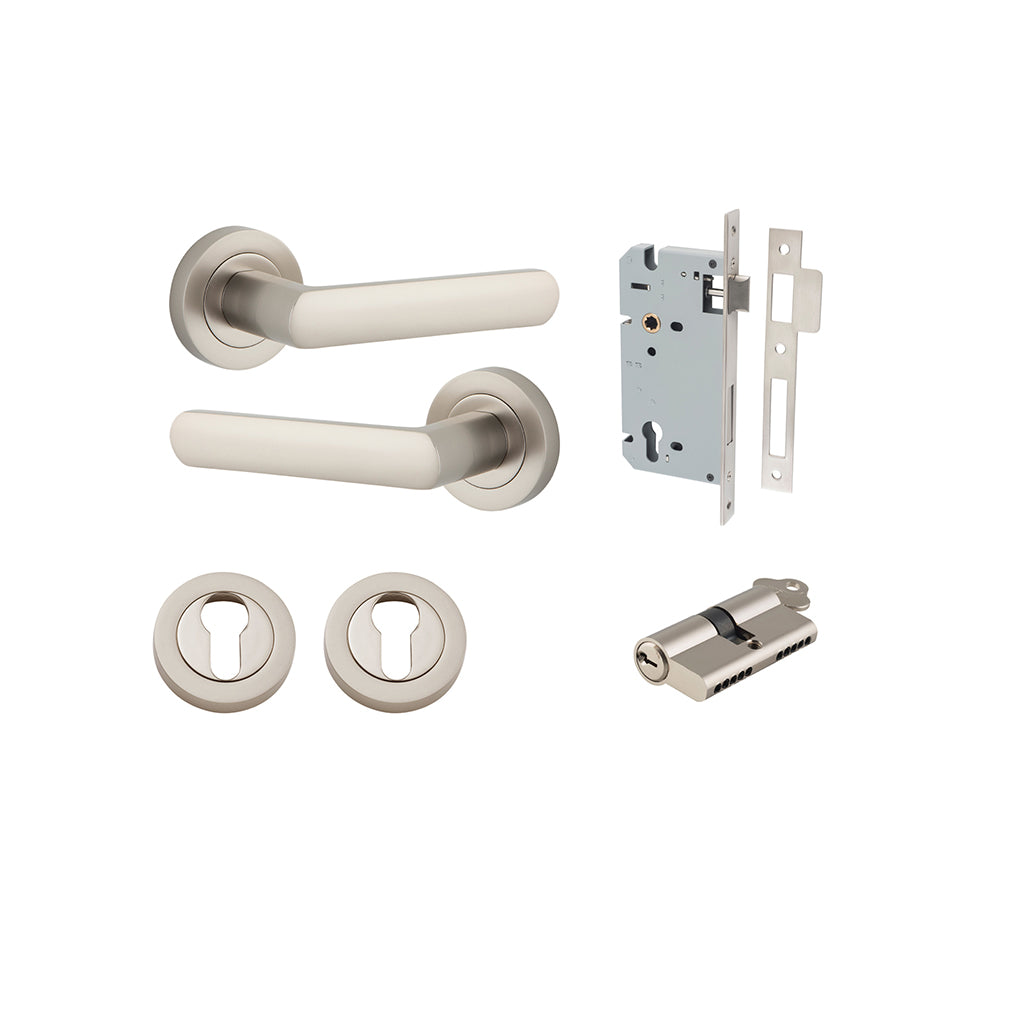 Osaka Lever - Round Rose Satin Nickel / Entrance / Entrance Kit Dual Function (Key-Key)
