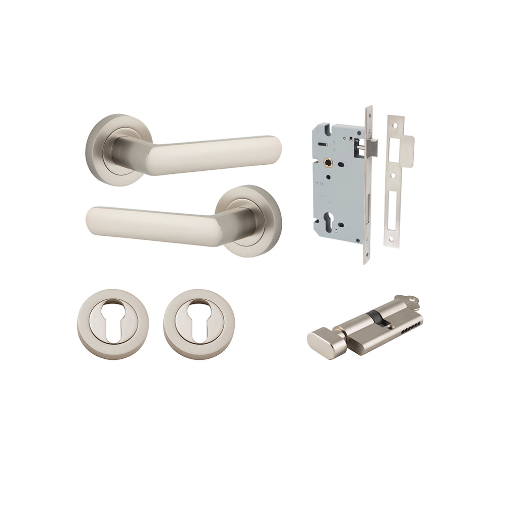 Osaka Lever - Round Rose Satin Nickel / Entrance / Entrance Kit (Key-Thumb)