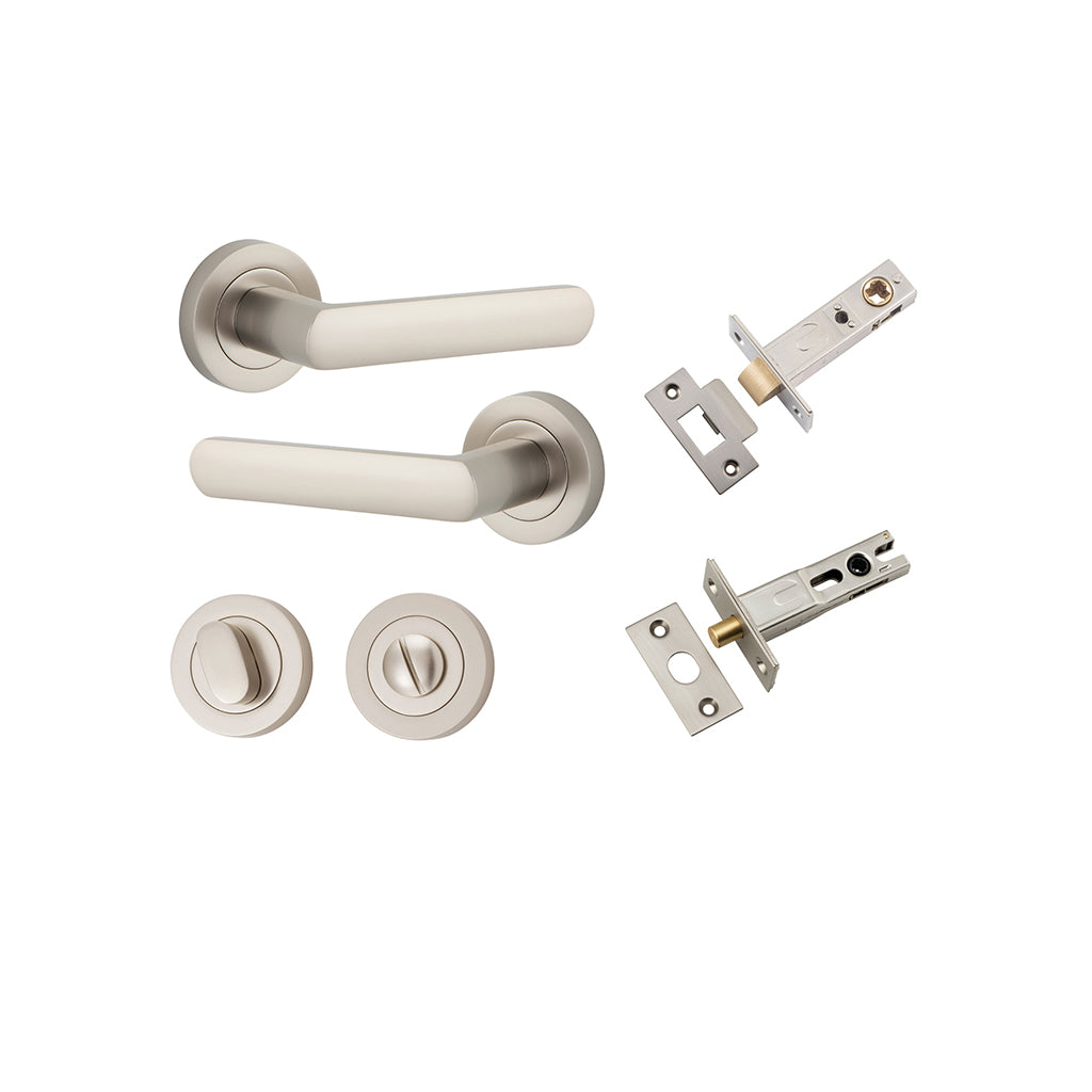 Osaka Lever - Round Rose Satin Nickel / Privacy / Separate Privacy Kit