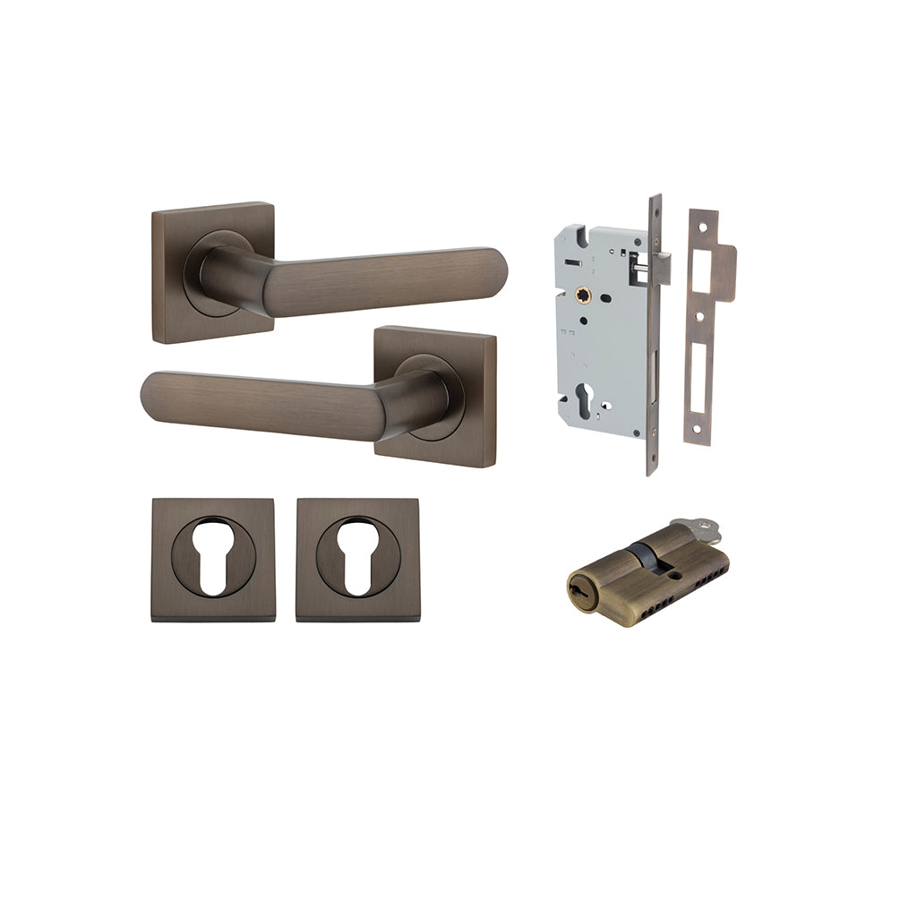 Osaka Lever - Square Rose Signature Brass / Entrance / Entrance Kit Dual Function (Key-Key)