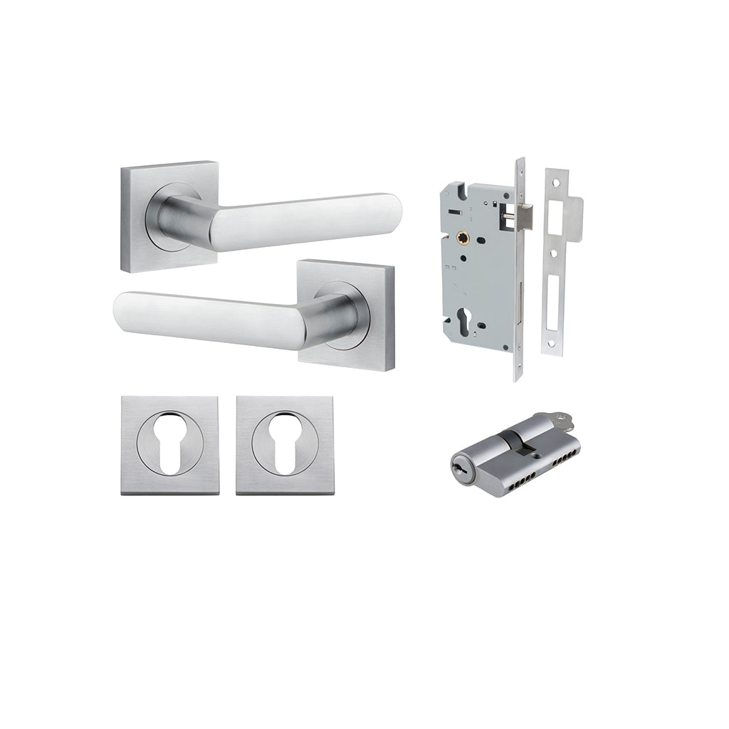 Osaka Lever - Square Rose Brushed Chrome / Entrance / Entrance Kit Dual Function (Key-Key)