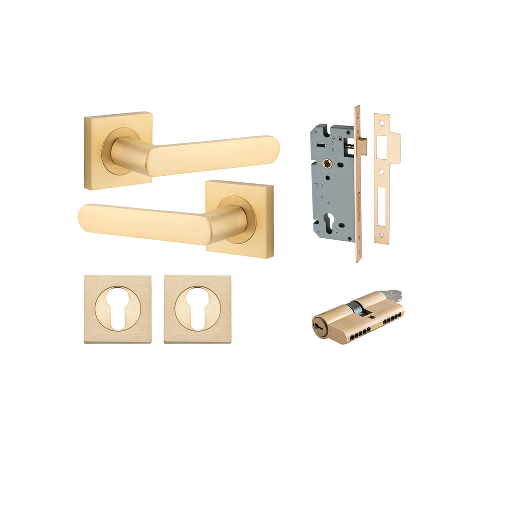 Osaka Lever - Square Rose Brushed Brass / Entrance / Entrance Kit Dual Function (Key-Key)