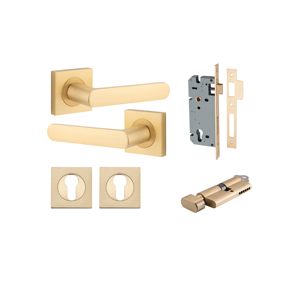 Osaka Lever - Square Rose Brushed Brass / Entrance / Entrance Kit (Key-Thumb)