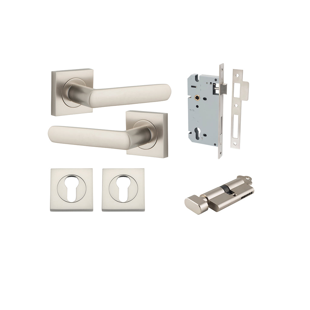 Osaka Lever - Square Rose Satin Nickel / Entrance / Entrance Kit (Key-Thumb)