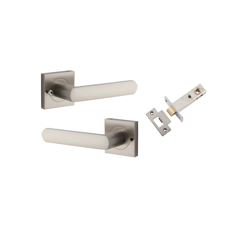 Osaka Lever - Square Rose Satin Nickel / Privacy / Inbuilt Privacy Kit