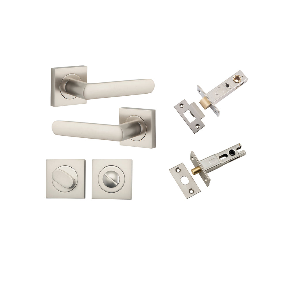 Osaka Lever - Square Rose Satin Nickel / Privacy / Separate Privacy Kit