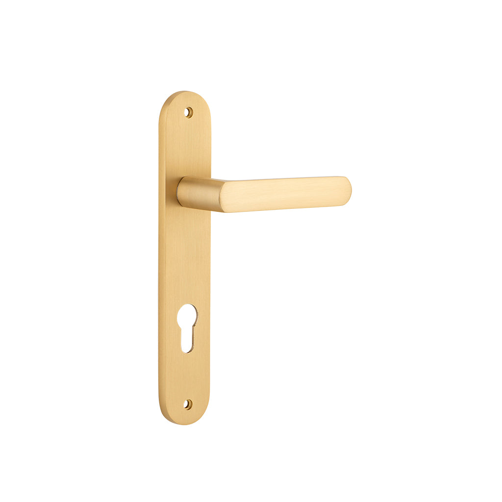 Osaka Lever - Oval Backplate Brushed Brass / Entrance / Lever Set Only
