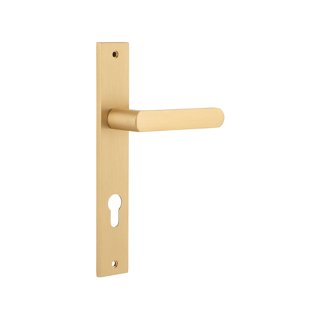 Osaka Lever - Rectangular Backplate Brushed Brass / Entrance / Lever Set Only