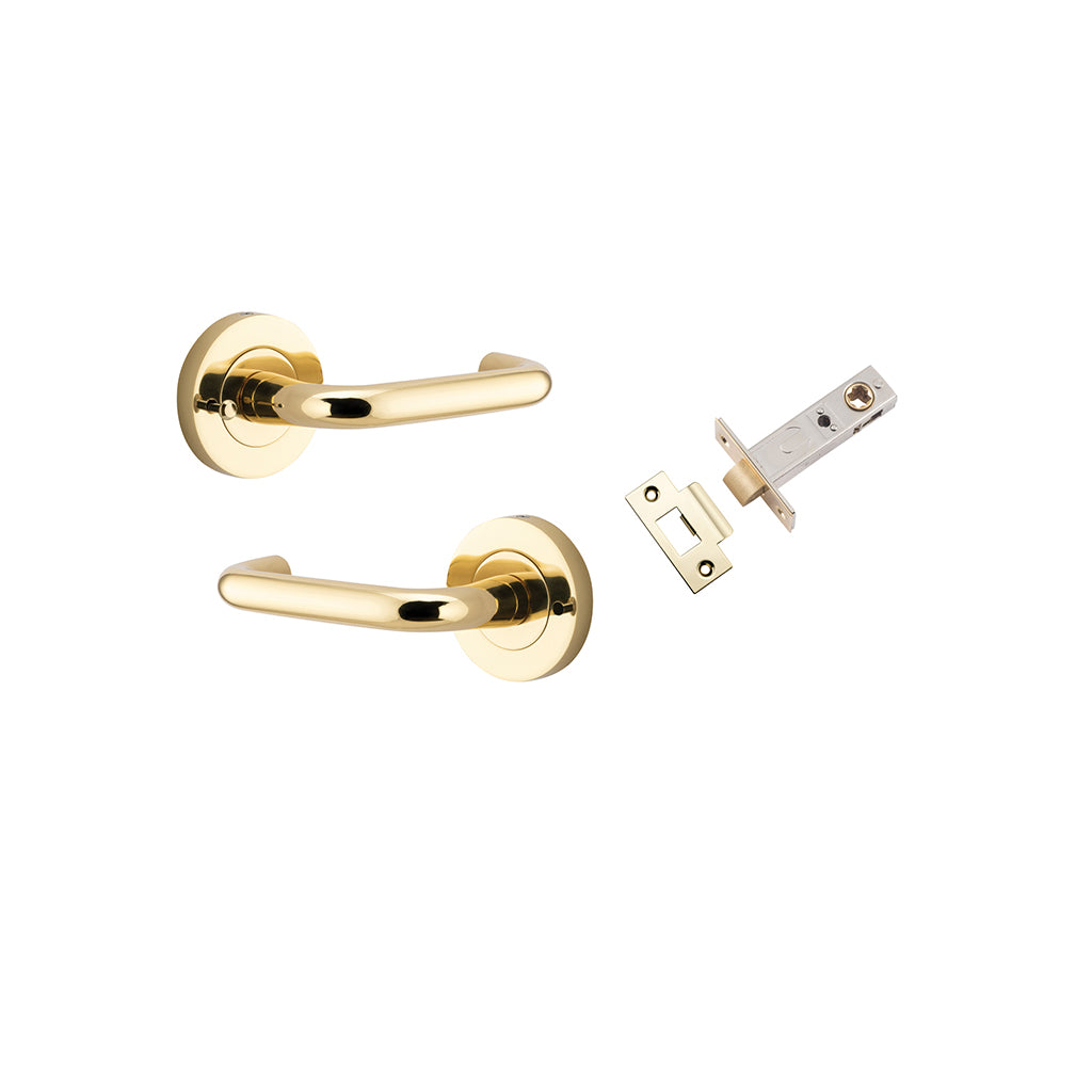 Oslo Lever - Round Rose Polished Brass / Privacy / Inbuilt Privacy Kit