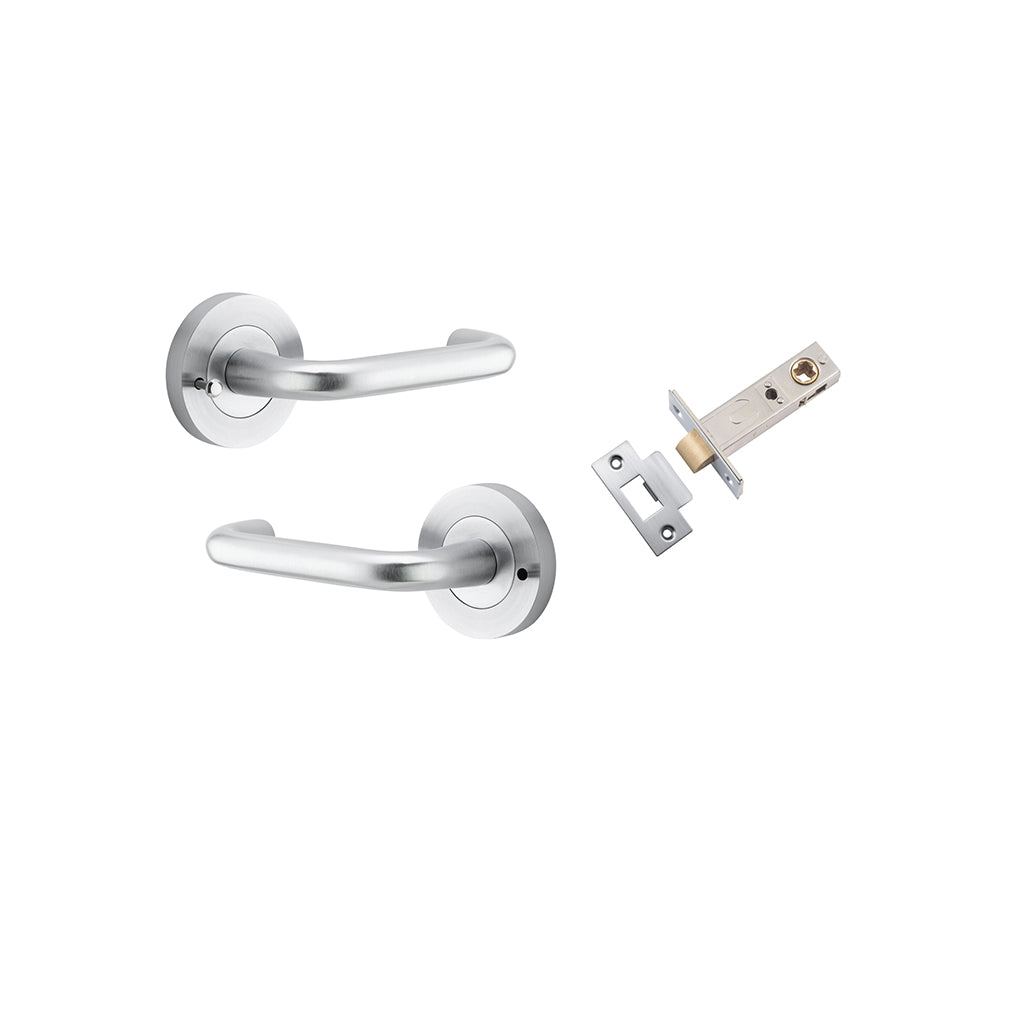 Oslo Lever - Round Rose Brushed Chrome / Privacy / Inbuilt Privacy Kit