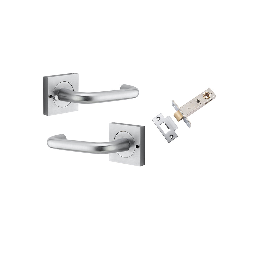 Oslo Lever - Square Rose Brushed Chrome / Privacy / Inbuilt Privacy Kit