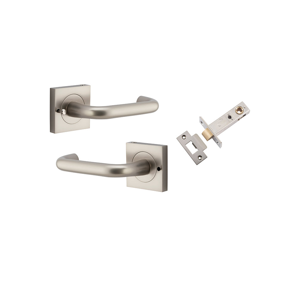 Oslo Lever - Square Rose Satin Nickel / Privacy / Inbuilt Privacy Kit