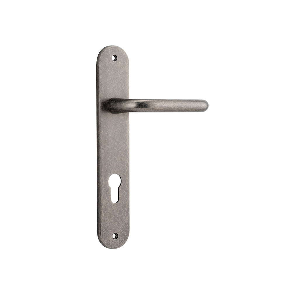 Oslo Lever - Oval Backplate Distressed Nickel / Entrance / Lever Set Only