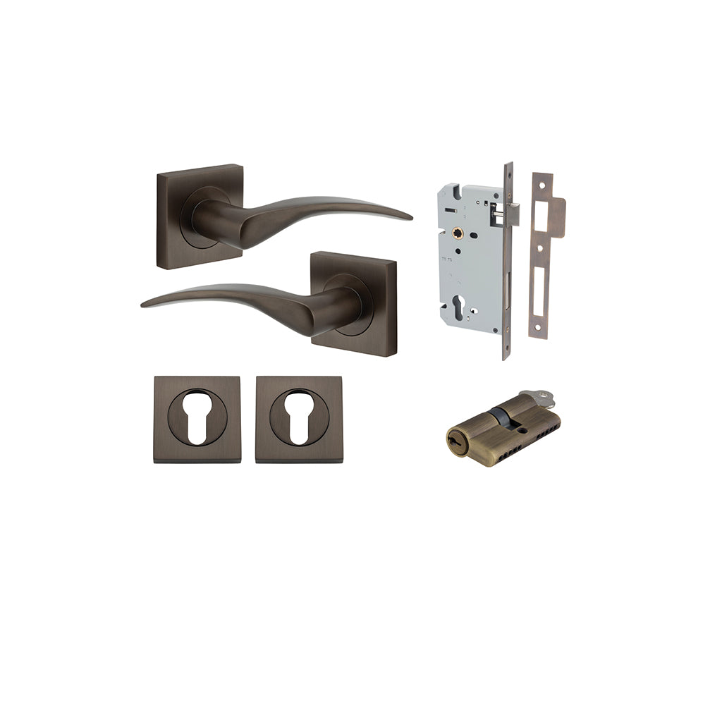 Oxford Lever - Square Rose Signature Brass / Entrance / Entrance Kit Dual Function (Key-Key)