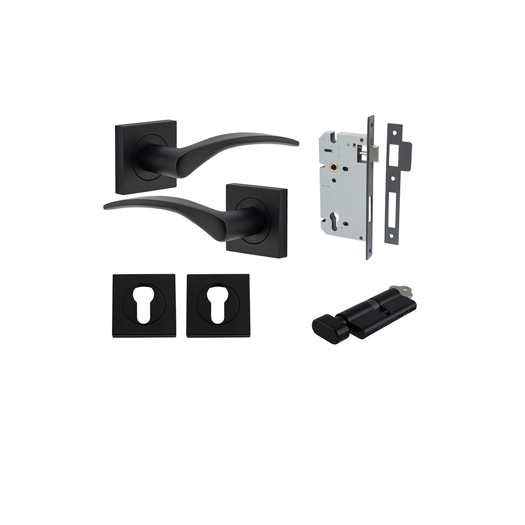 Oxford Lever - Square Rose Matt Black / Entrance / Entrance Kit (Key-Thumb)