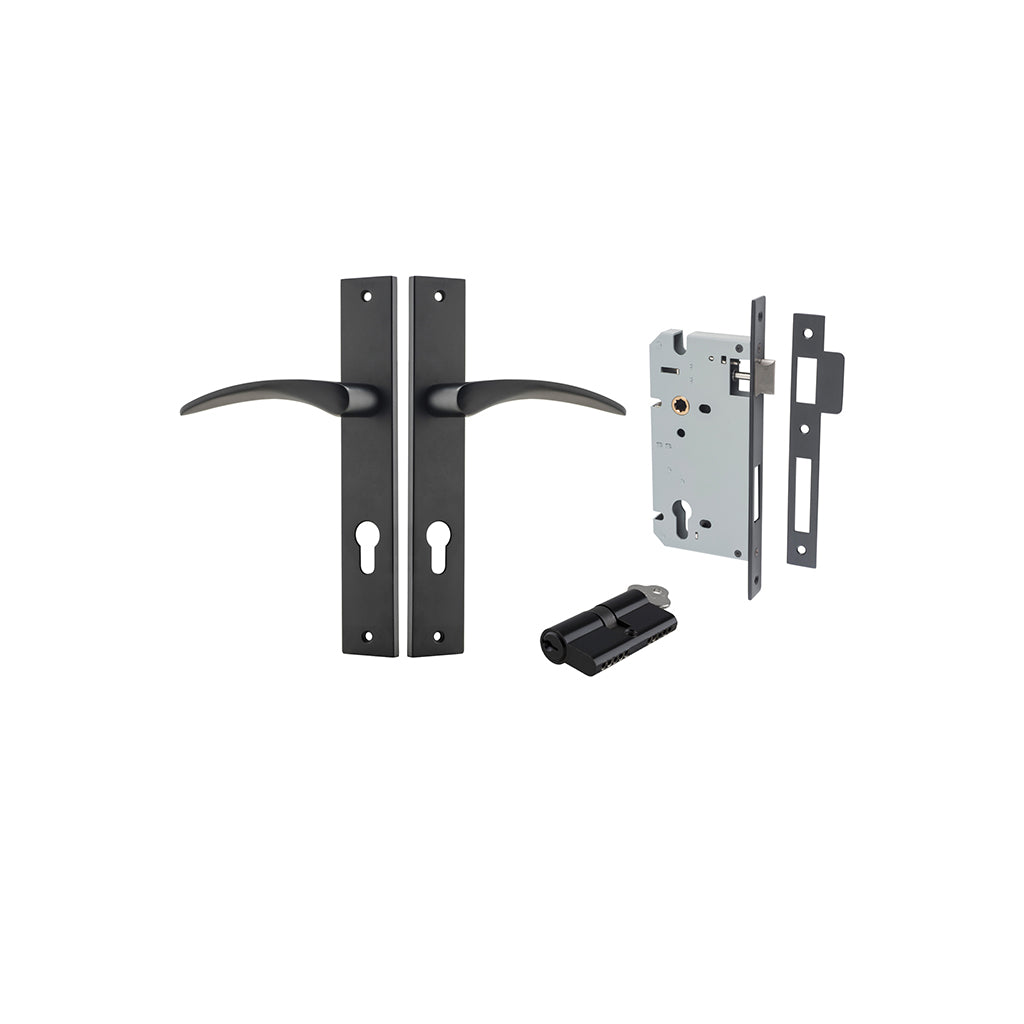 Oxford Lever - Rectangular Backplate Matt Black / Entrance / Entrance Kit Dual Function (Key-Key)