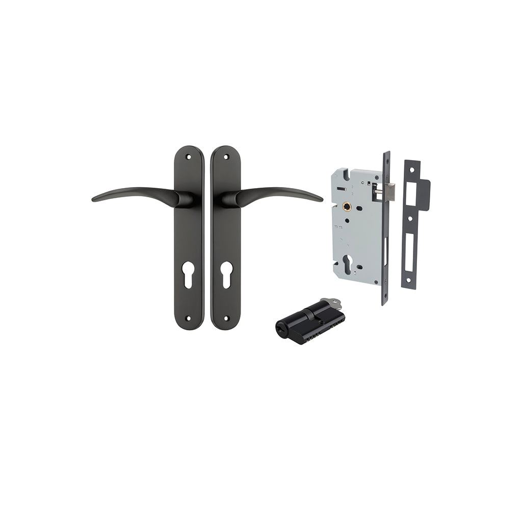 Oxford Lever - Oval Backplate Matt Black / Entrance / Entrance Kit Dual Function (Key-Key)