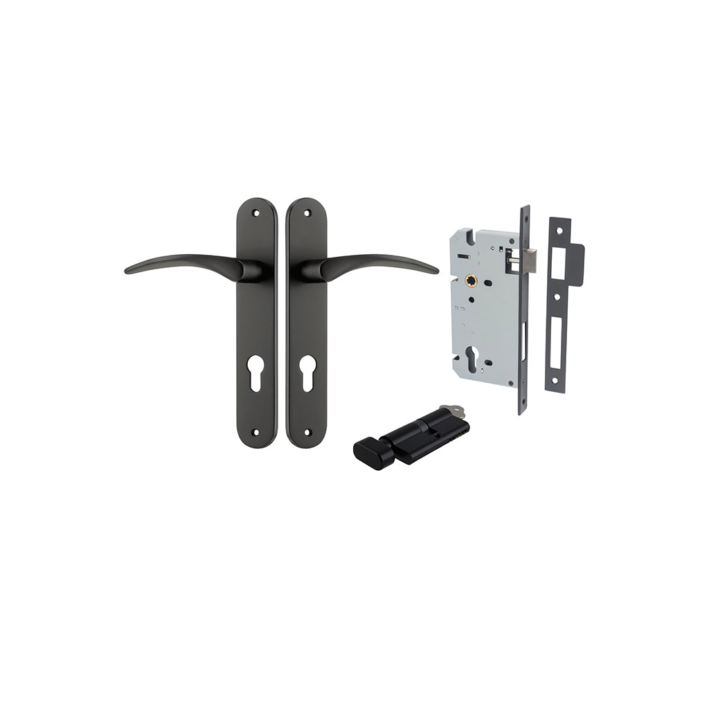 Oxford Lever - Oval Backplate Matt Black / Entrance / Entrance Kit (Key-Thumb)