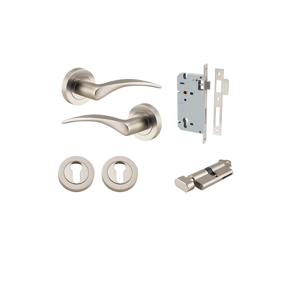 Oxford Lever - Round Rose Satin Nickel / Entrance / Entrance Kit (Key-Thumb)