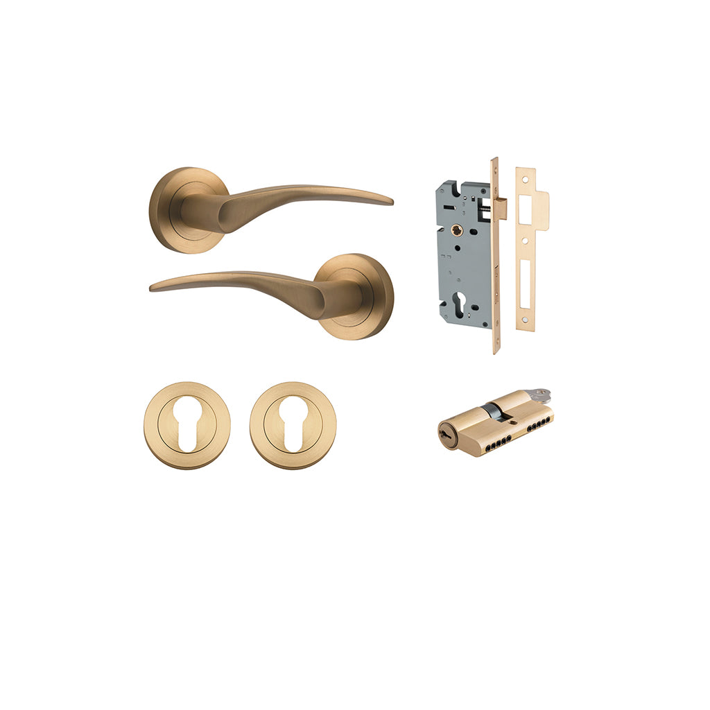 Oxford Lever - Round Rose Brushed Brass / Entrance / Entrance Kit Dual Function (Key-Key)