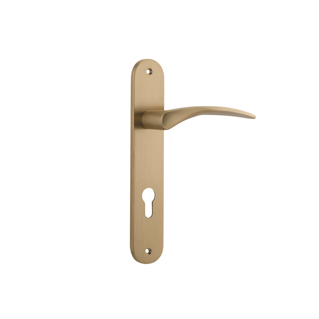 Oxford Lever - Oval Backplate Brushed Brass / Entrance / Lever Set Only