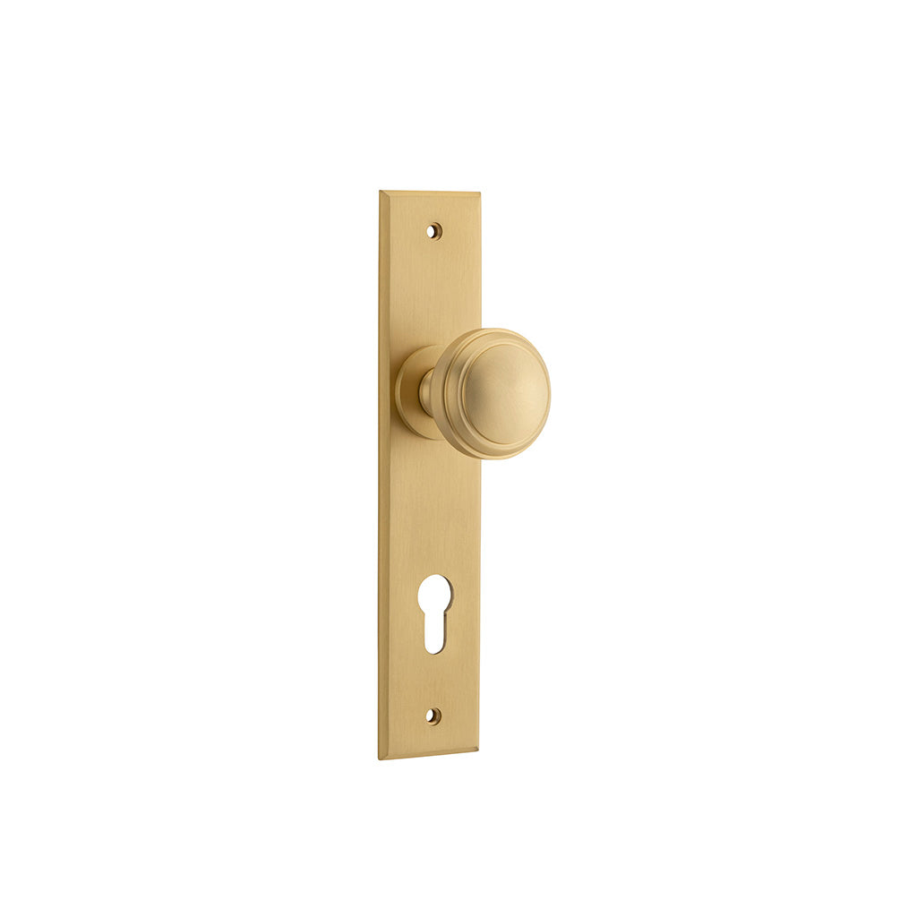 Paddington Knob - Chamfered Backplate Brushed Brass / Entrance / Lever Set Only