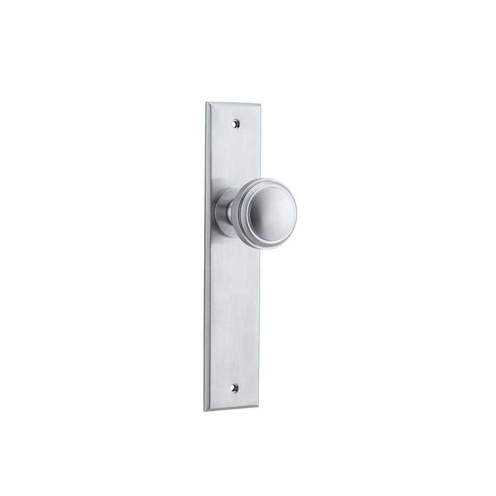 Paddington Knob - Chamfered Backplate Brushed Chrome / Passage / Lever Set Only