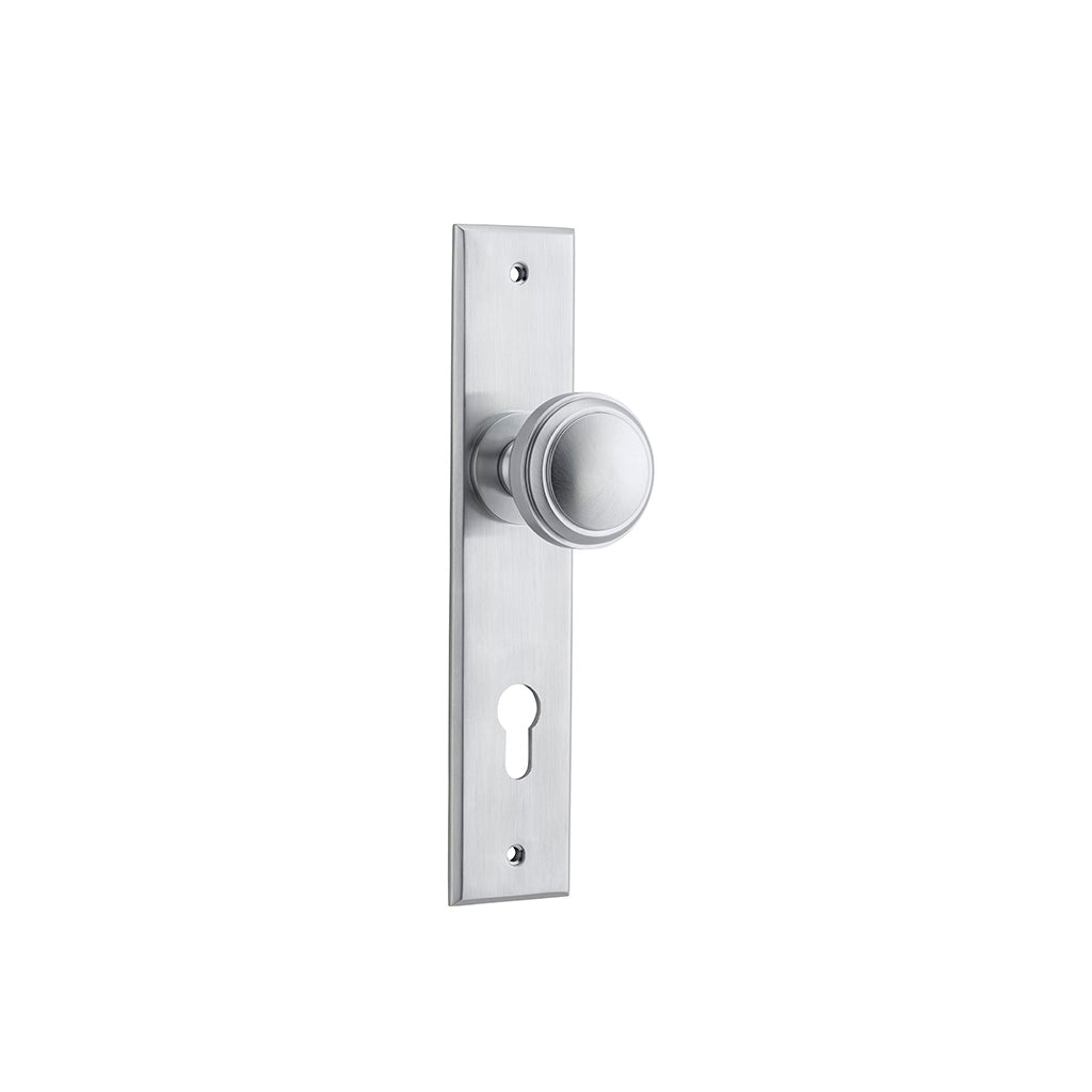 Paddington Knob - Chamfered Backplate Brushed Chrome / Entrance / Lever Set Only