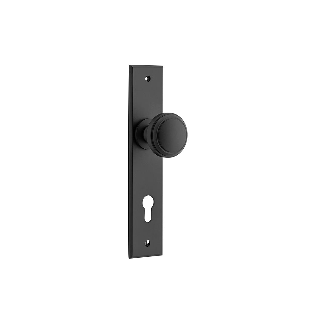 Paddington Knob - Chamfered Backplate Matt Black / Entrance / Lever Set Only