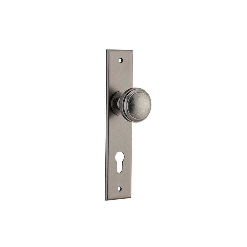 Paddington Knob - Chamfered Backplate Distressed Nickel / Entrance / Lever Set Only