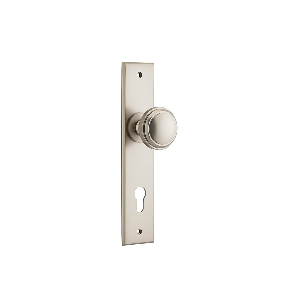 Paddington Knob - Chamfered Backplate Satin Nickel / Entrance / Lever Set Only