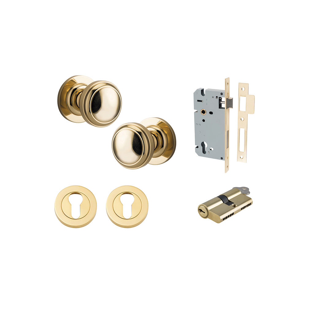 Paddington Knob - Round Rose Polished Brass / Entrance / Entrance Kit Dual Function (Key-Key)