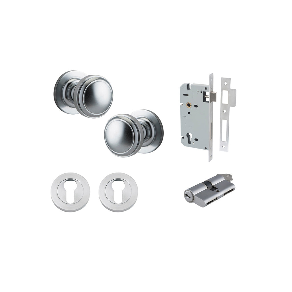 Paddington Knob - Round Rose Brushed Chrome / Entrance / Entrance Kit Dual Function (Key-Key)