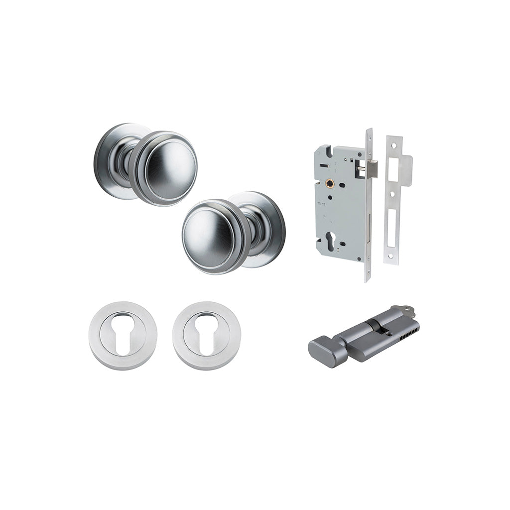 Paddington Knob - Round Rose Brushed Chrome / Entrance / Entrance Kit (Key-Thumb)