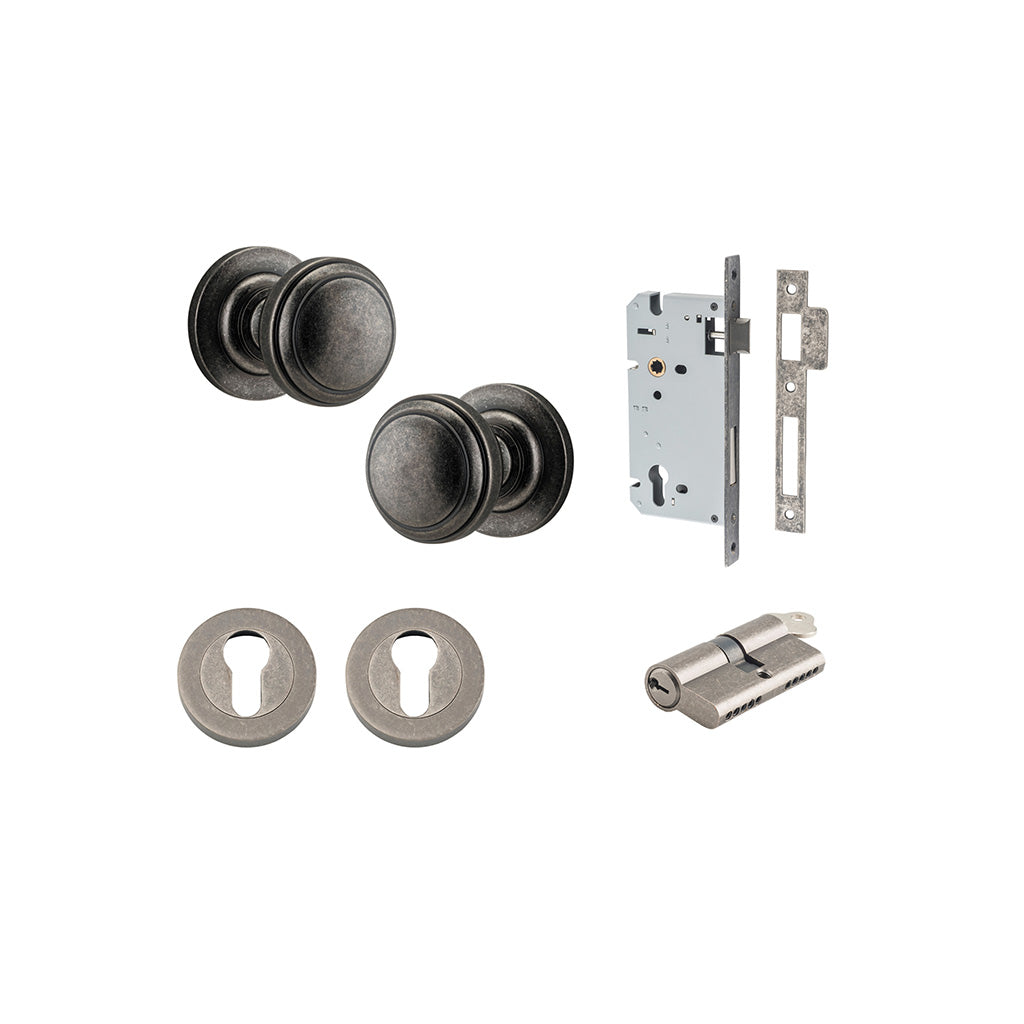 Paddington Knob - Round Rose Distressed Nickel / Entrance / Entrance Kit Dual Function (Key-Key)