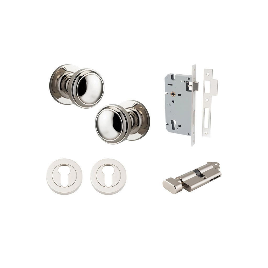 Paddington Knob - Round Rose Polished Nickel / Entrance / Entrance Kit (Key-Thumb)