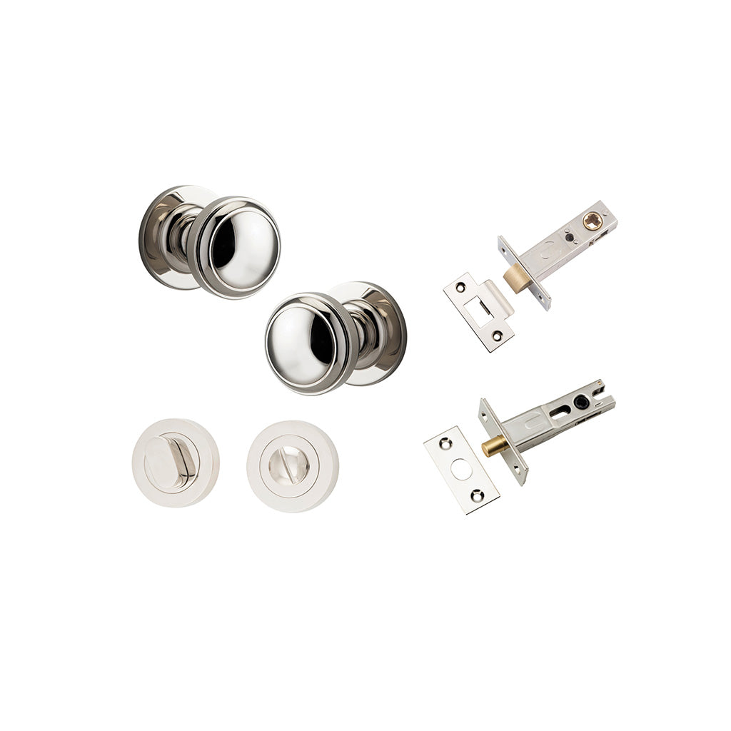 Paddington Knob - Round Rose Polished Nickel / Privacy / Separate Privacy Kit