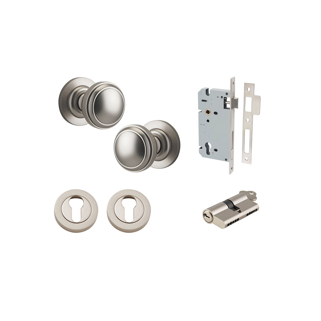 Paddington Knob - Round Rose Satin Nickel / Entrance / Entrance Kit Dual Function (Key-Key)