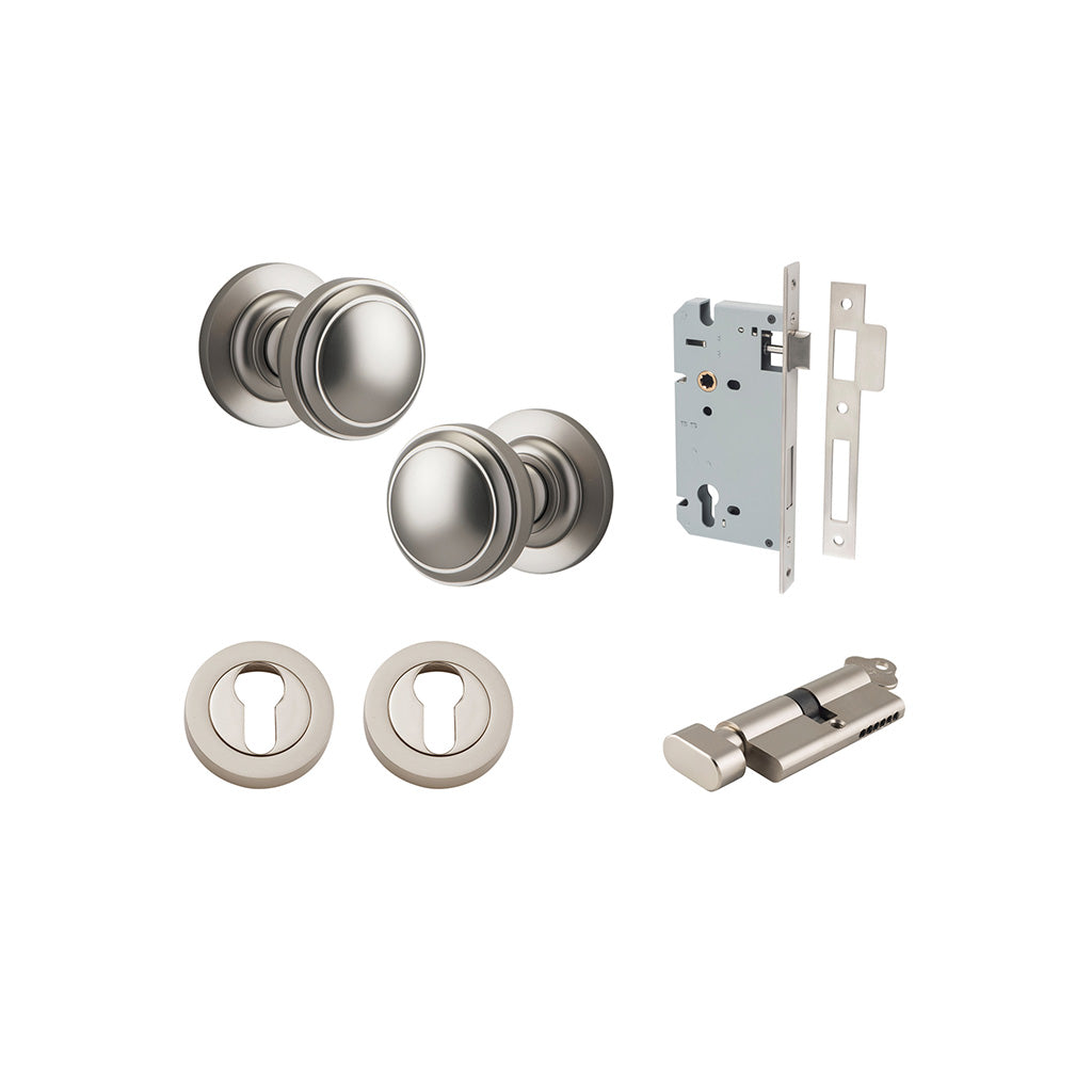 Paddington Knob - Round Rose Satin Nickel / Entrance / Entrance Kit (Key-Thumb)