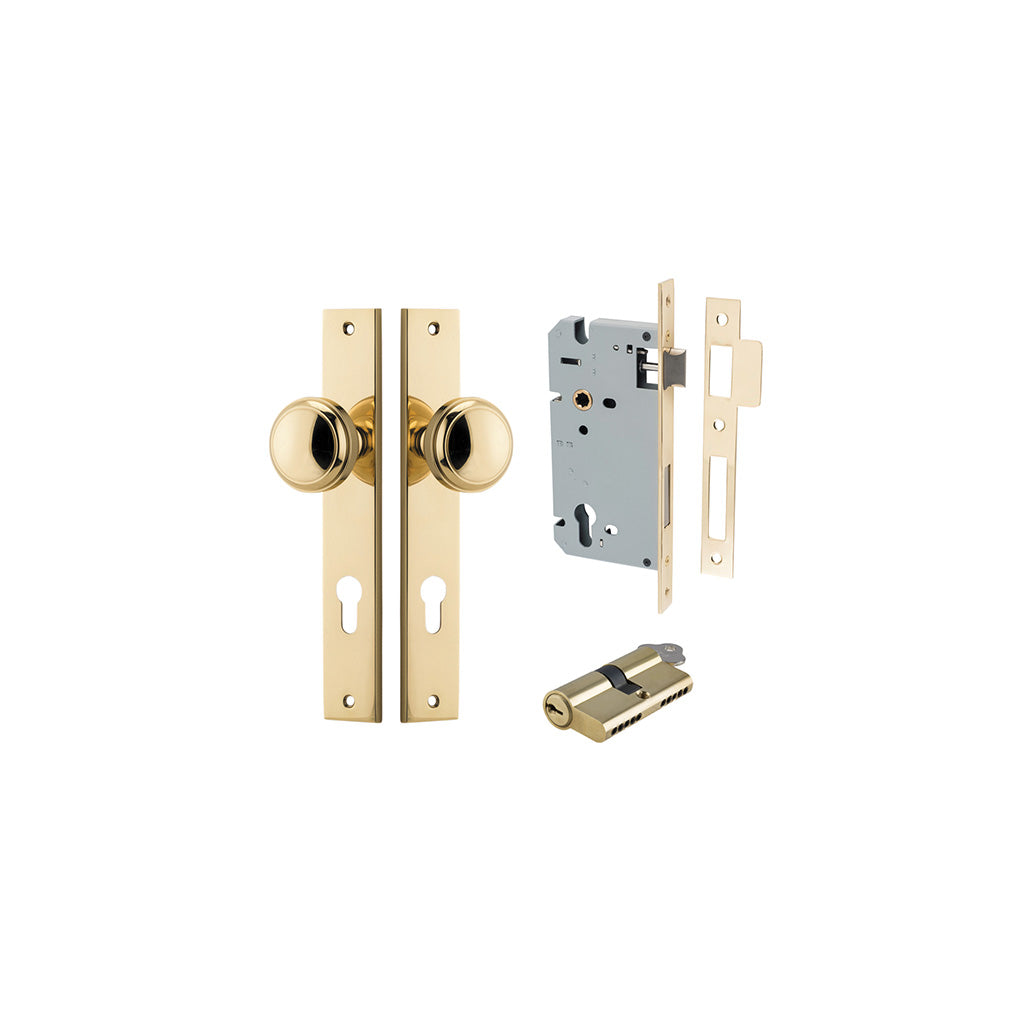 Paddington Knob - Rectangular Backplate Polished Brass / Entrance / Entrance Kit Dual Function (Key-Key)