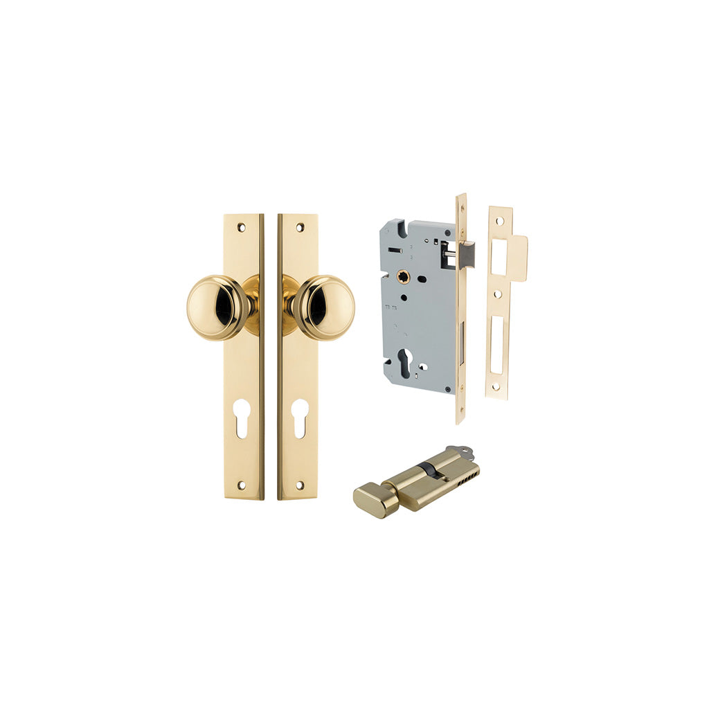 Paddington Knob - Rectangular Backplate Polished Brass / Entrance / Entrance Kit (Key-Thumb)