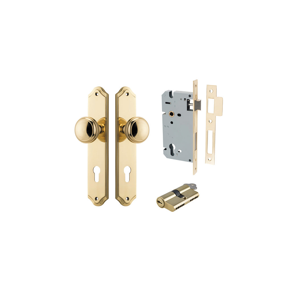 Paddington Knob - Shouldered Backplate Polished Brass / Entrance / Entrance Kit Dual Function (Key-Key)
