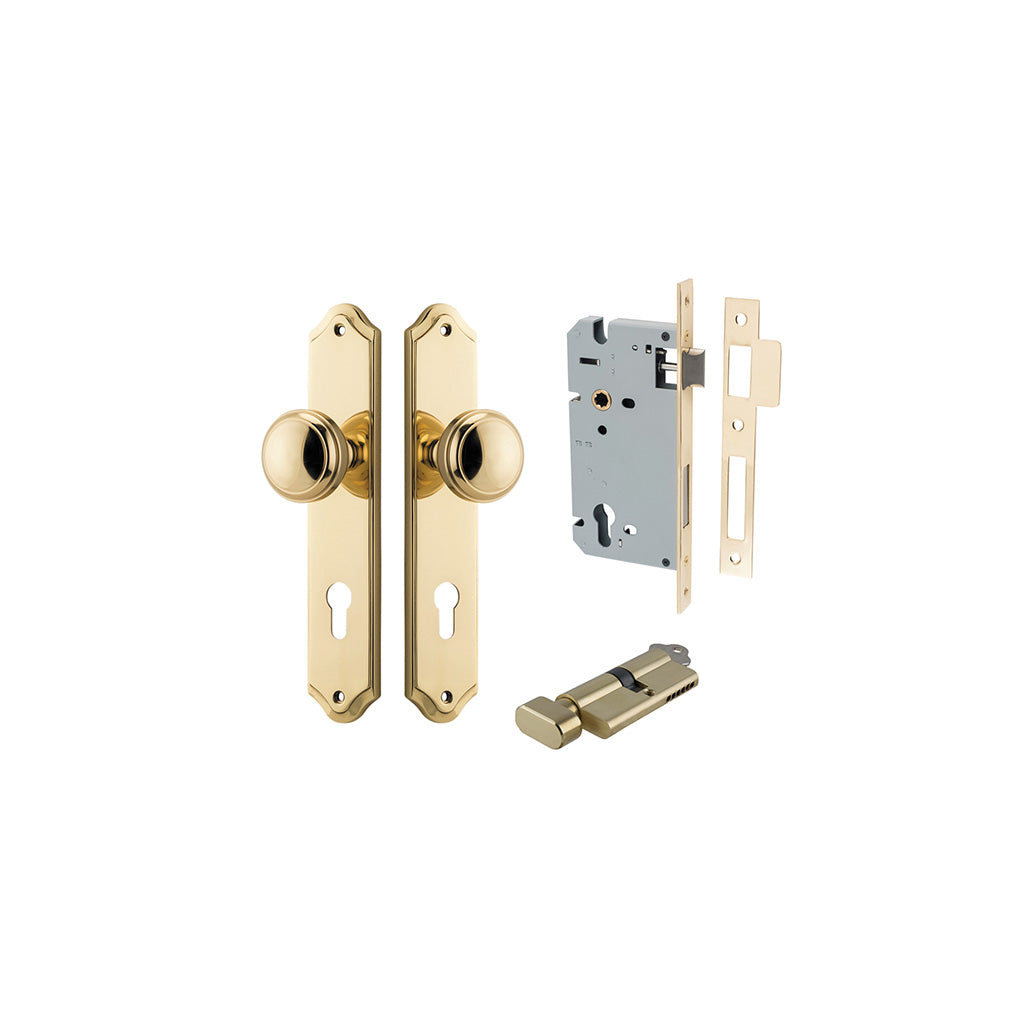 Paddington Knob - Shouldered Backplate Polished Brass / Entrance / Entrance Kit (Key-Thumb)