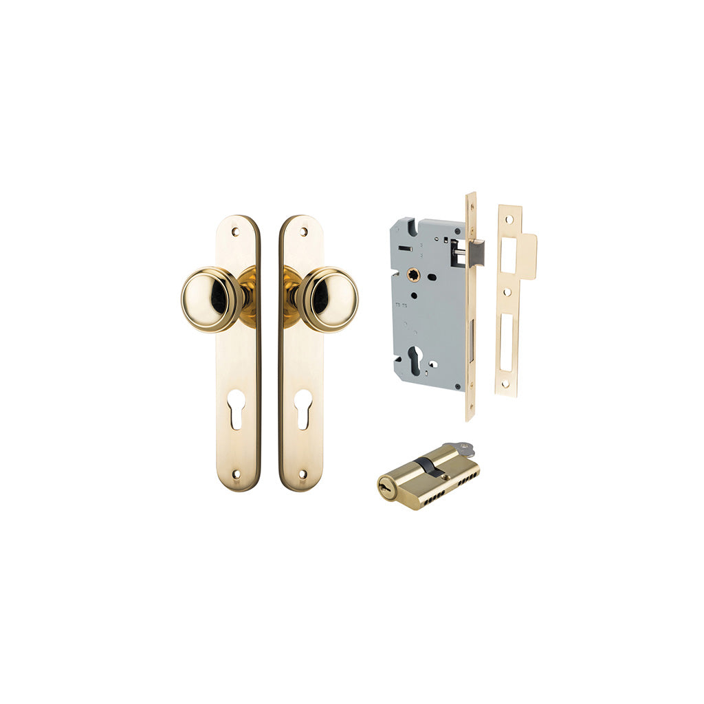Paddington Knob - Oval Backplate Polished Brass / Entrance / Entrance Kit Dual Function (Key-Key)