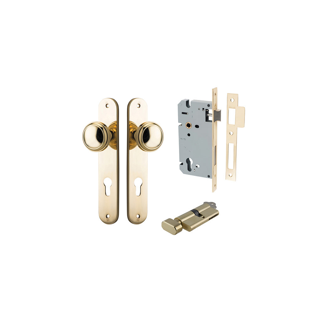 Paddington Knob - Oval Backplate Polished Brass / Entrance / Entrance Kit (Key-Thumb)