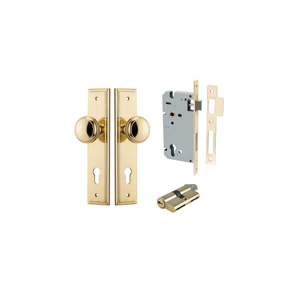 Paddington Knob - Stepped Backplate Polished Brass / Entrance / Entrance Kit Dual Function (Key-Key)