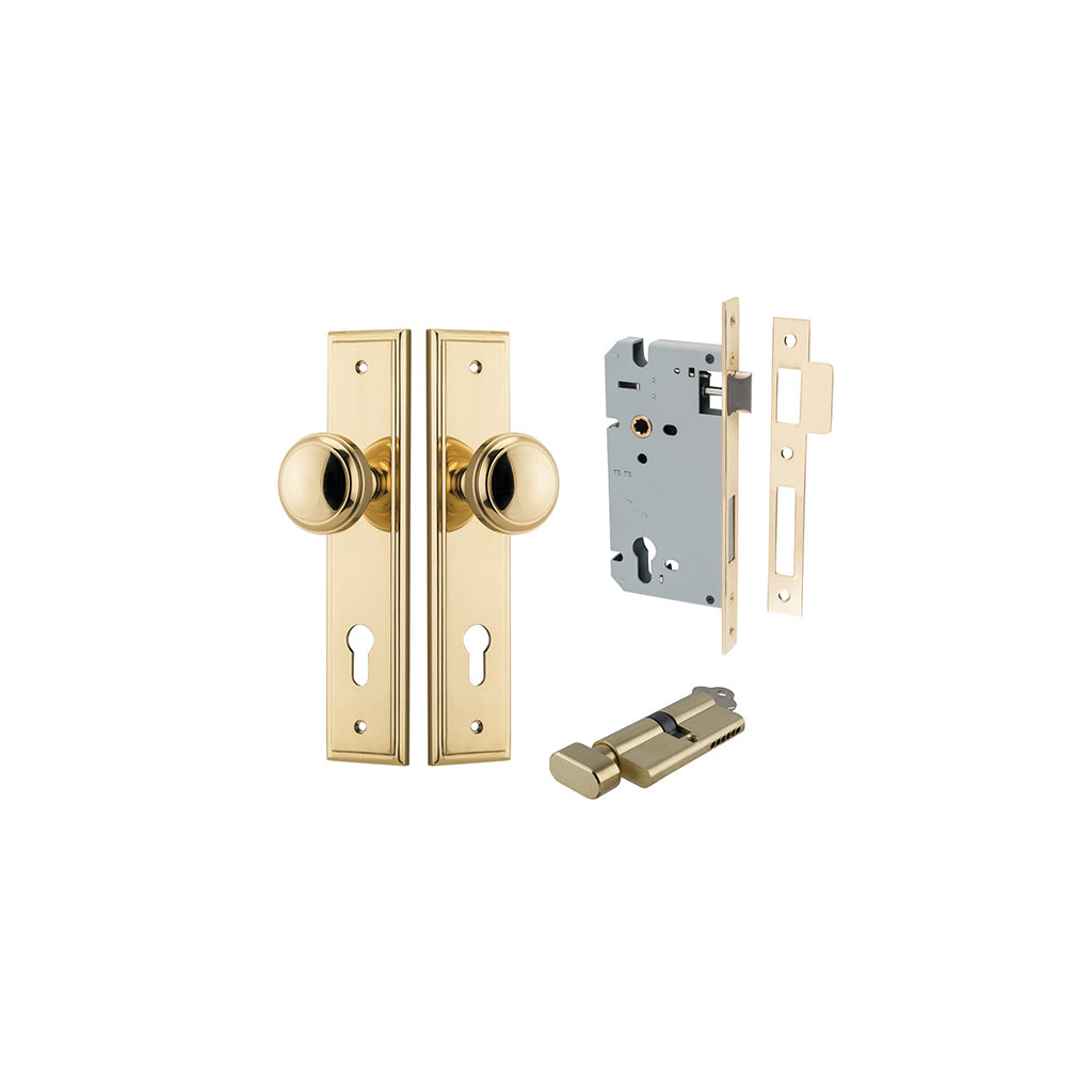 Paddington Knob - Stepped Backplate Polished Brass / Entrance / Entrance Kit (Key-Thumb)
