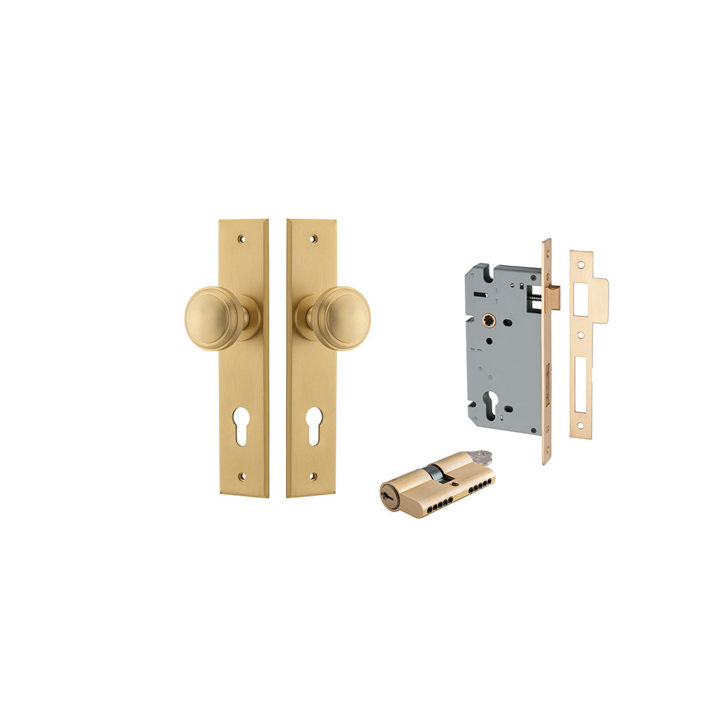 Paddington Knob - Chamfered Backplate Brushed Brass / Entrance / Entrance Kit Dual Function (Key-Key)